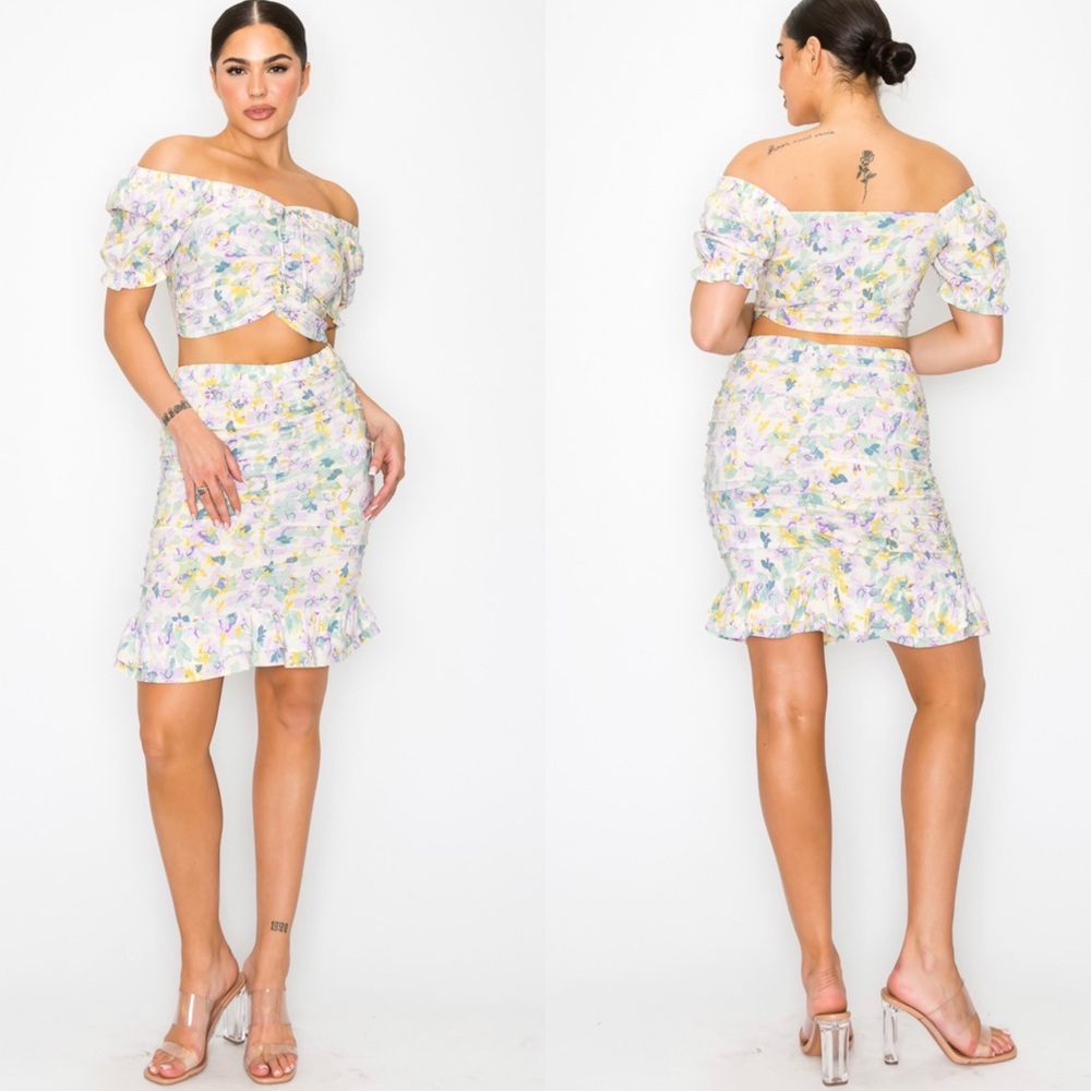 Floral Off-Shoulder Skirt Set